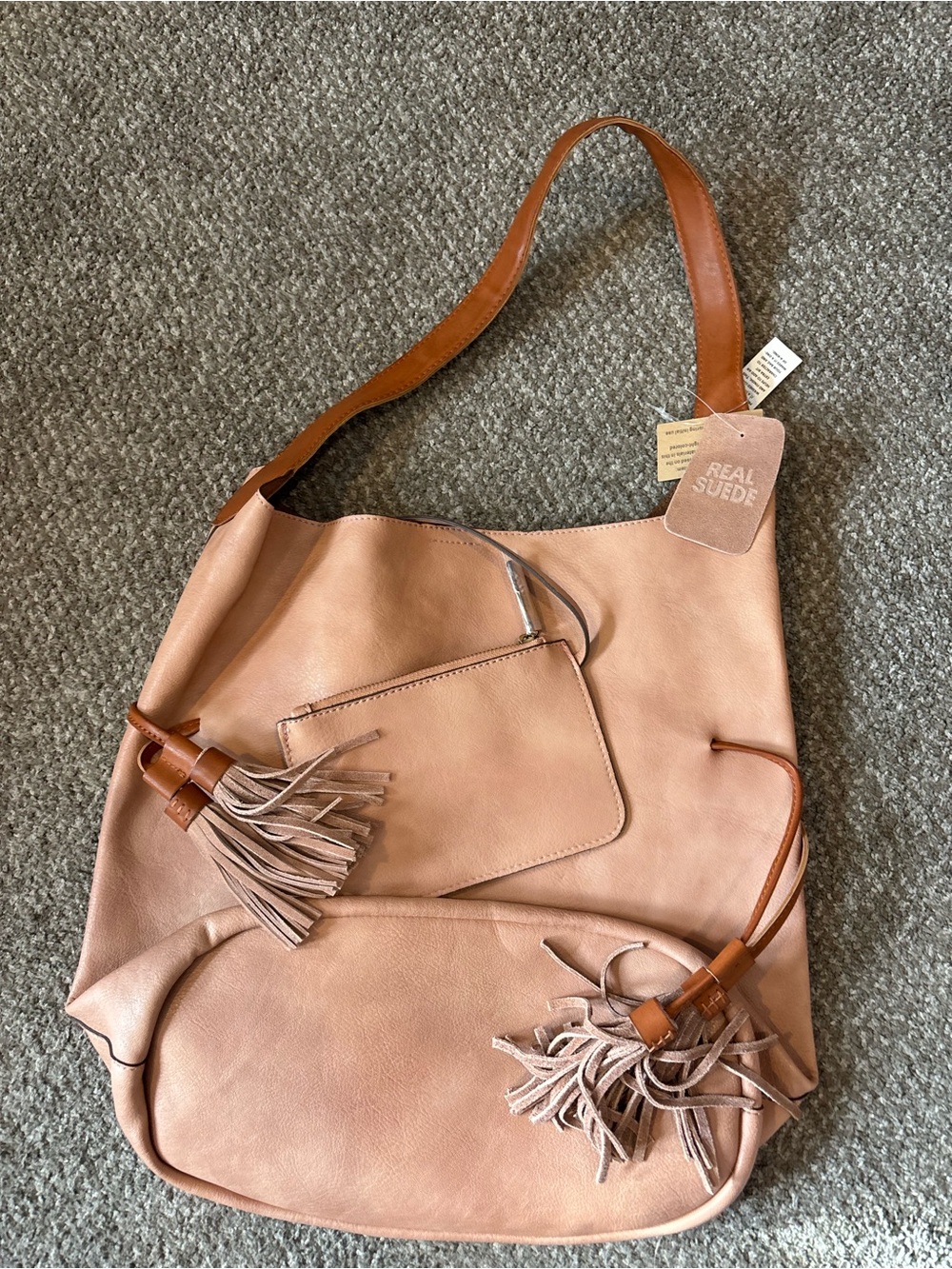 Tilly's Blush Tan Suede Shoulder Bag with Tassel Pouch